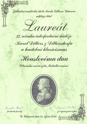 Houslové duo z Fakulty umění obsadilo 1. místo na 27. ročníku mezinárodní interpretační soutěže Karel Ditters z Dittersdorfu a hudební klasicismus